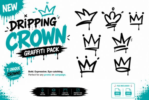 Download Dripping Crown Graffiti SVG EPS Vector - Crown Collection