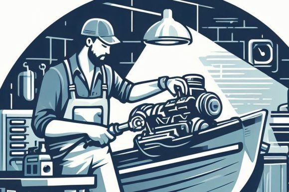 Download Checking a Boat Motor in a Workshop - Motor Collection