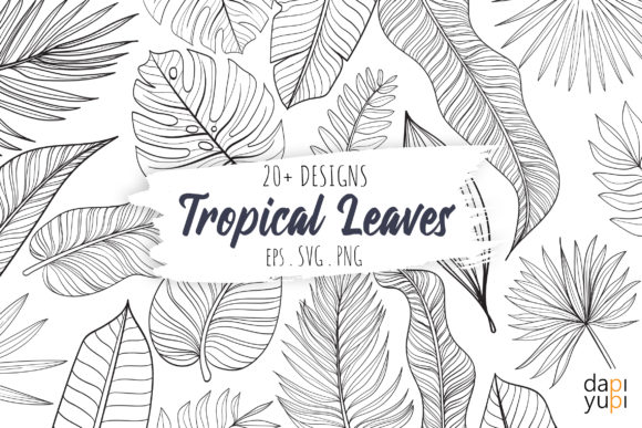 Download Tropical Leaves Line Art Graphic Element - Element Collection